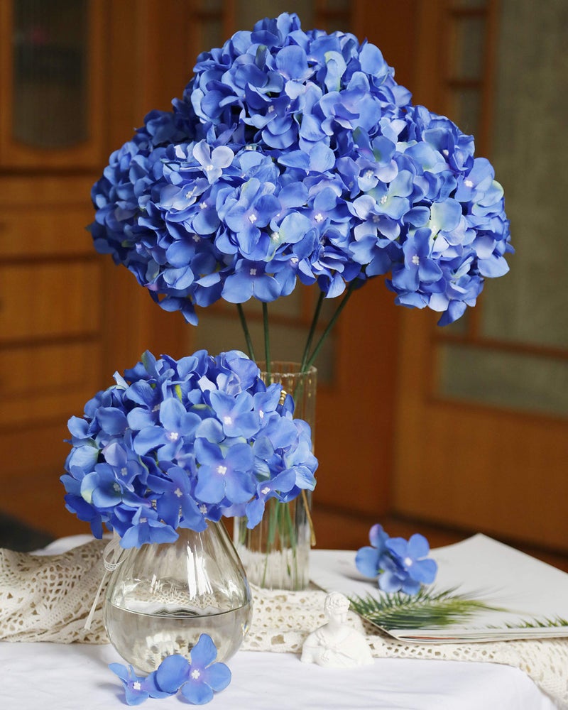 DuHouse Artificial Hydrangea Silk Flower Heads with Stem Fake Royal Blue Hydrangea Flowers for Wedding Home Garden Centerpiece Pack of 6(Royal Blue) - Image 2